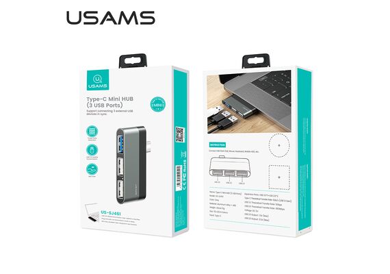 تصویر محصول هاب 3 پورت USB-C یوسمز مدل US-SJ463 تصویر شماره 3 , - فروشگاه فون پارتس