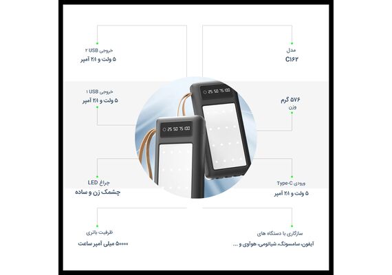 پاوربانک PZX مدل C162 ظرفیت 50000 میلی‌ آمپر