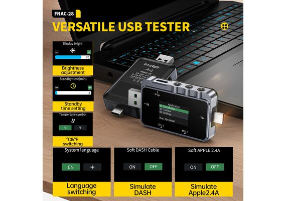 تصویر محصول تستر USB دوکاره نوع C و A فنیرسی مدل FNAC-28 تصویر شماره 6 , - فروشگاه فون پارتس