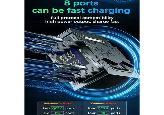 شارژر سریع Mechanic V-Power 8 Ultra با 8 پورت و نمایشگر دیجیتال