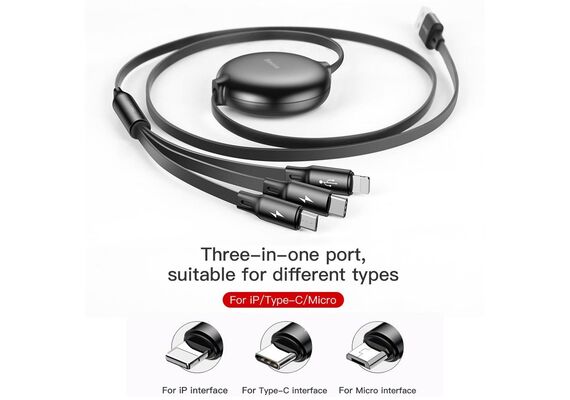 تصویر محصول کابل تبدیل USB به USB-C/microUSB/لایتنینگ باسئوس مدل CAMLT-ZY طول 1.2 متر, رنگ: مشکی تصویر شماره 3 , - فروشگاه فون پارتس