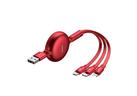 تصویر محصول کابل تبدیل USB به USB-C/microUSB/لایتنینگ باسئوس مدل CAMLT-ZY طول 1.2 متر, رنگ: قرمز  - فروشگاه فون پارتس