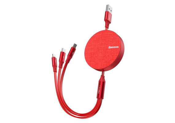 تصویر محصول کابل تبدیل USB به USB-C/ microUSB / لایتنینگ باسئوس مدل CAMLT-BY, رنگ: قرمز  - فروشگاه فون پارتس